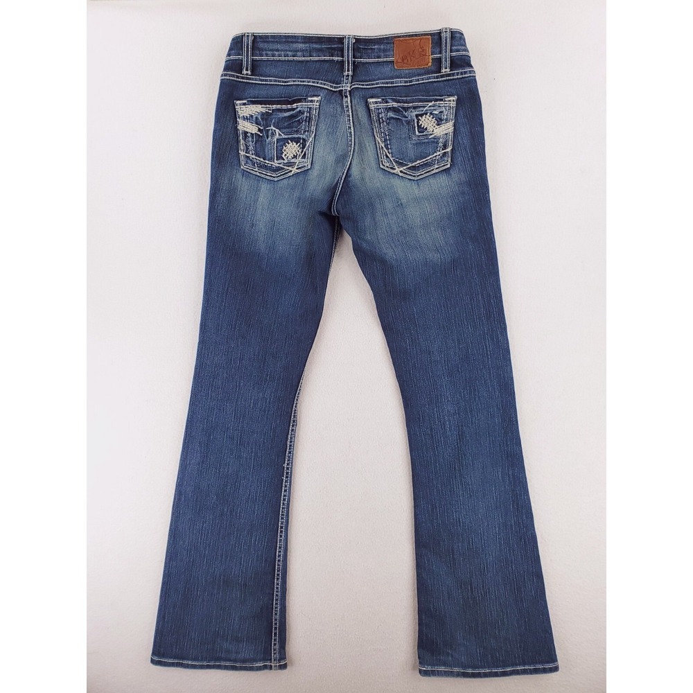 BKE Jeans Womens 28 Sabrina Flared Boot Distressed Thick Stitch Patchwork Y2K - Picture 4 of 16